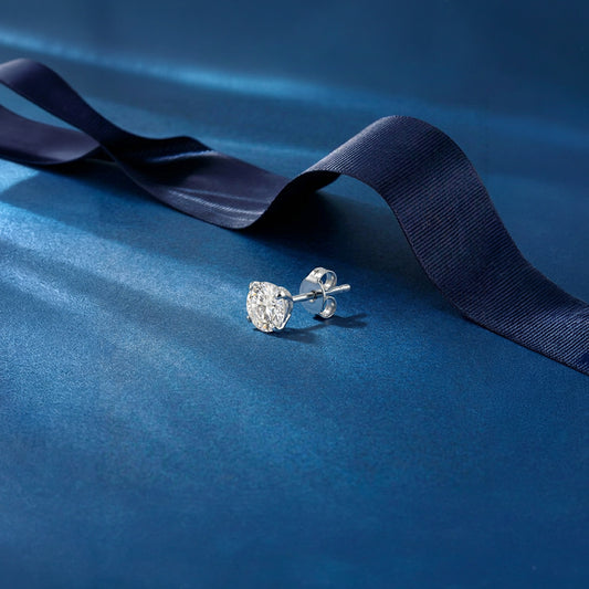 Solitaire Men Rhodium Plated 925 Silver Stud Earrings