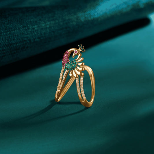 Regal Peacock Multi CZ Gold Plated 925 Silver Womens Ring