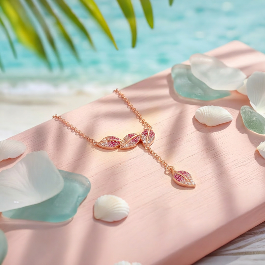 Blush Leaf Ombre Rose Gold Plated 925 Silver Drop Necklace