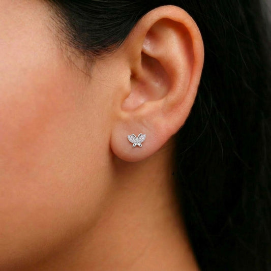 Butterfly Sparkle CZ Rhodium Plated 925 Silver Stud Earrings