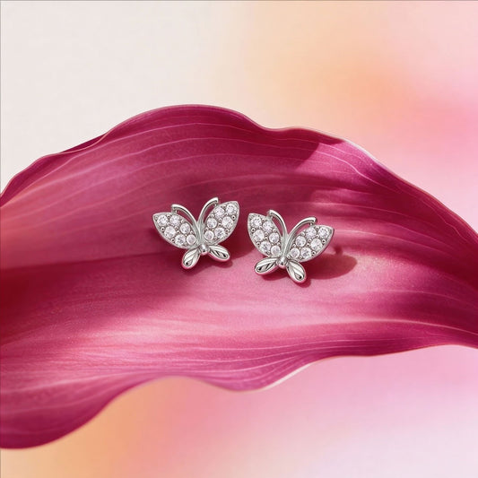 Butterfly Sparkle CZ Rhodium Plated 925 Silver Stud Earrings
