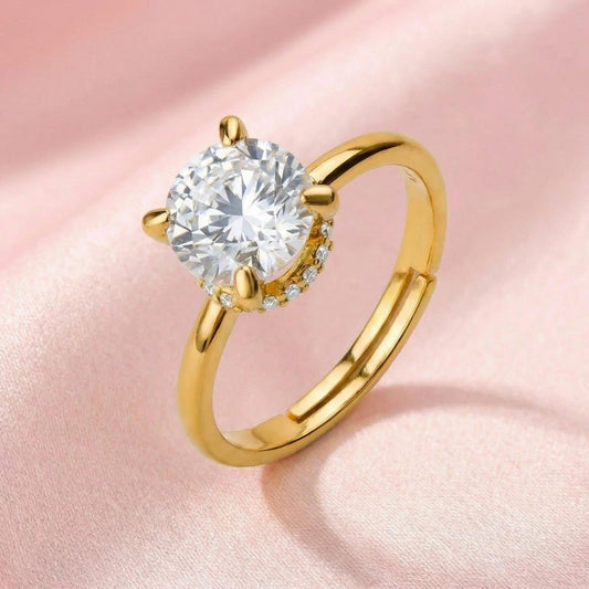 Classic Solitaire Halo Gold Plated Adjustable Ring