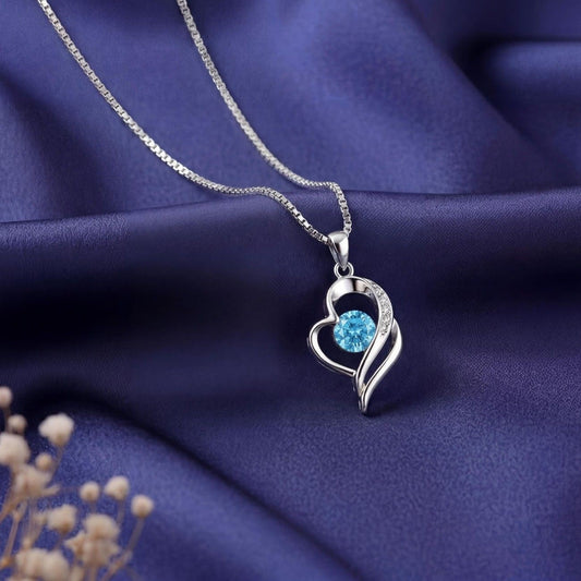 Blue Heart Glow Rhodium Plated 925 Silver Pendant Necklace