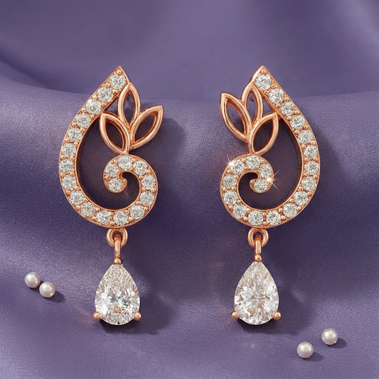 925 Sterling Silver Flourish Drop Rose Gold 925 Sterling Silver Earrings for Women – Zavya