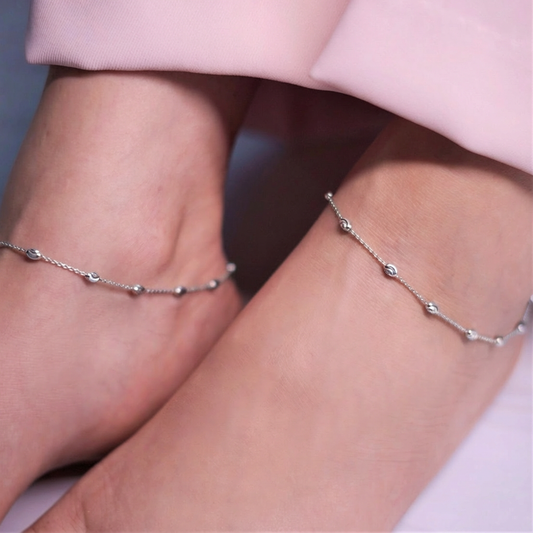 Italian Beads Rhodium Plated 925 Silver Anklets