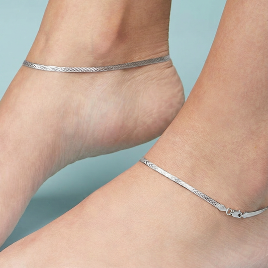 Silver Weave Rhodium Plated 925 Silver Women's Anklet