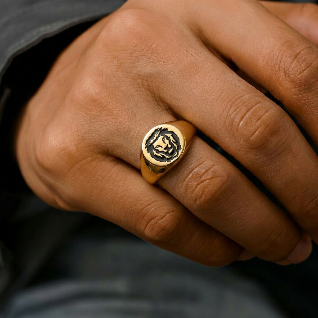 Regal Lion Gold Plated 925 Silver Men’s Adjustable Ring – Zavya