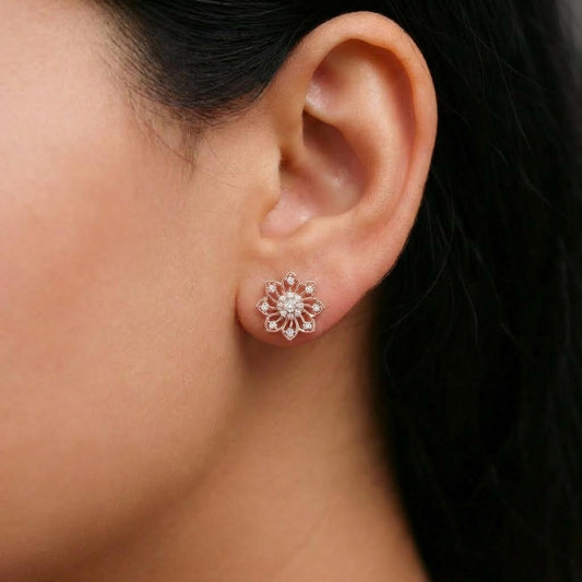 Radiant Bloom Rose Gold 925 Silver Stud Earrings