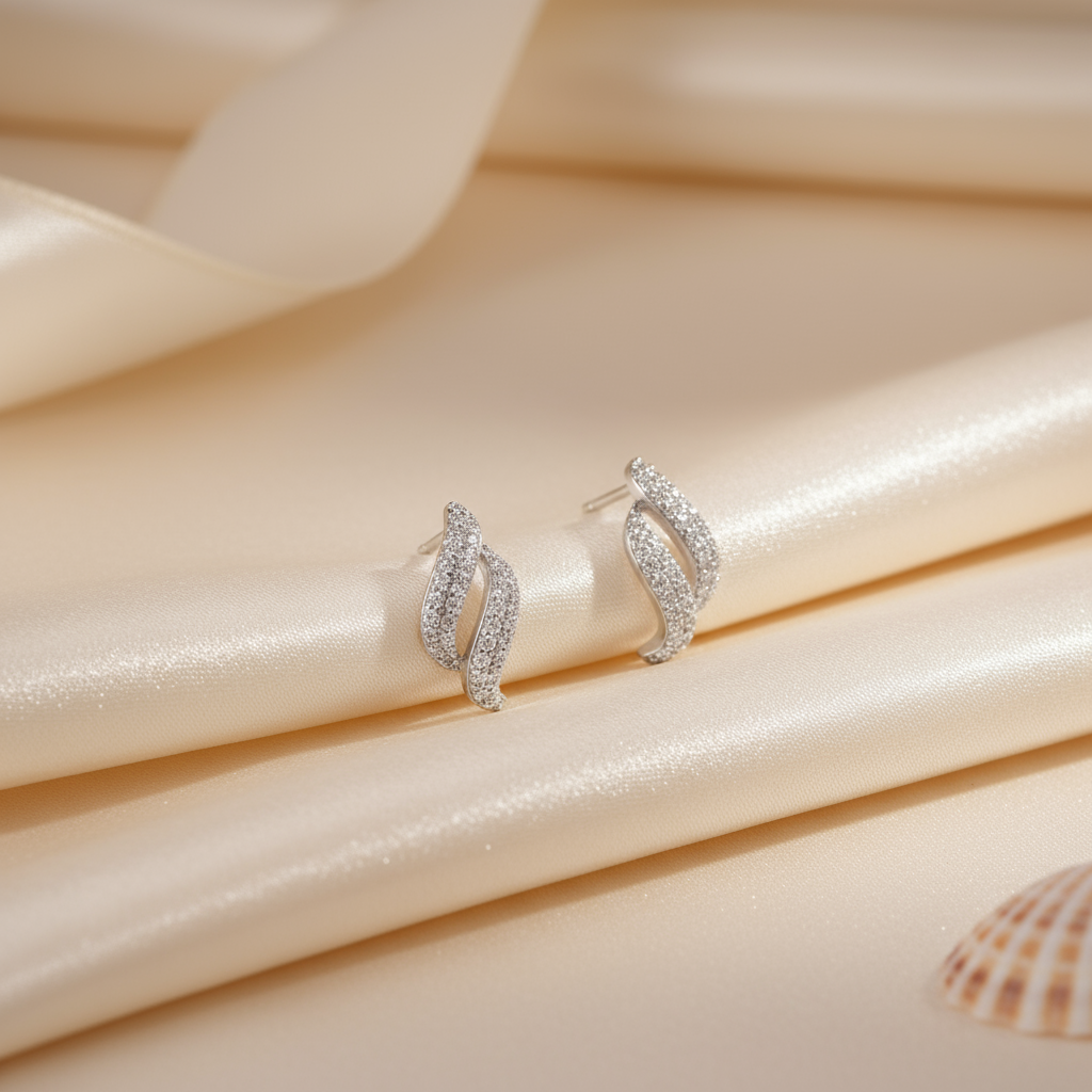 Dancing Wave Silver Rhodium Plated Earrings