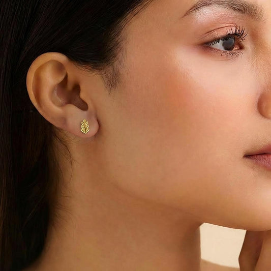 Glimmering Leaflet Gold Plated 925 Silver Stud Earrings