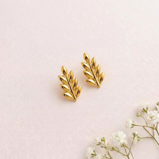 Glimmering Leaflet Gold Plated 925 Silver Stud Earrings