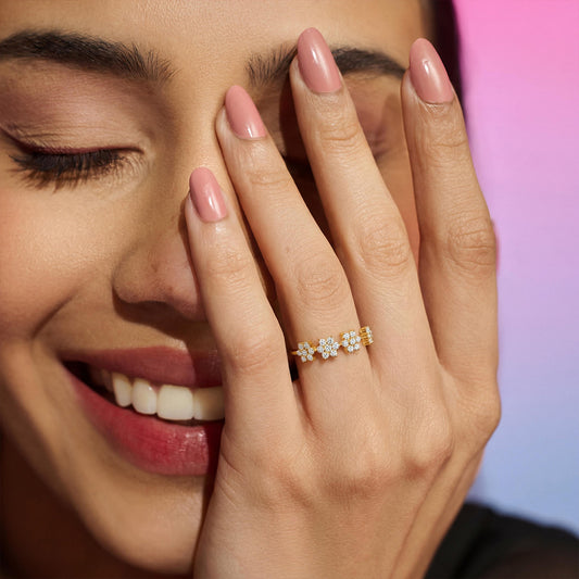 The Sweetest Garden Gold Plated 925 Silver Womens Adjustable Ring (Zavya Signature)