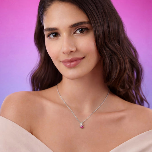 Swan Grace Pink Stone Rhodium Plated 925 Silver Necklace