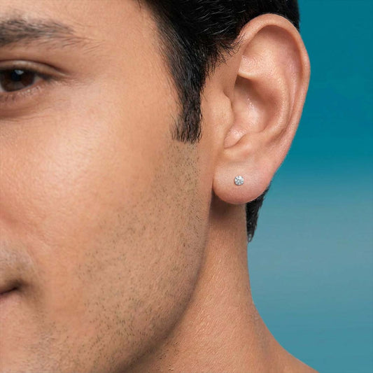 Solitaire Men Rhodium Plated 925 Silver Stud Earrings