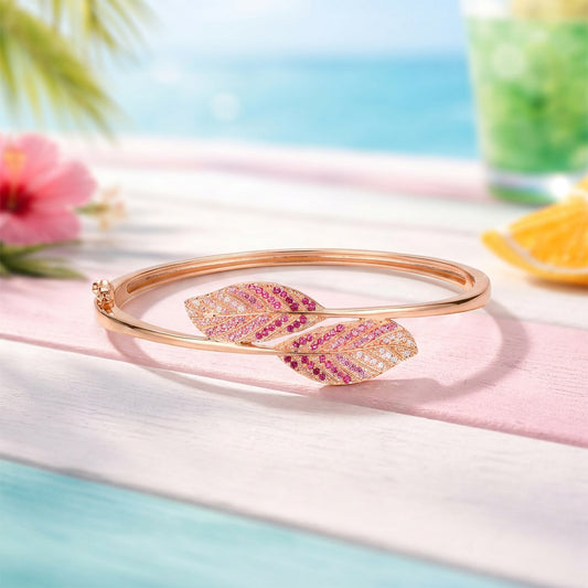 Ombre Leaf Rose Gold Plated 925 Silver Bracelet (Zavya Signature)