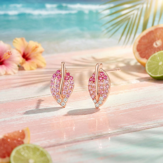Ombre Blush Leaf Rose Gold Plated 925 Silver Stud Earring (Zavya Signature)