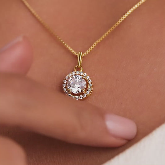 Classic Solitaire Gold Plated 925 Sterling Silver Pendant with Box Chain