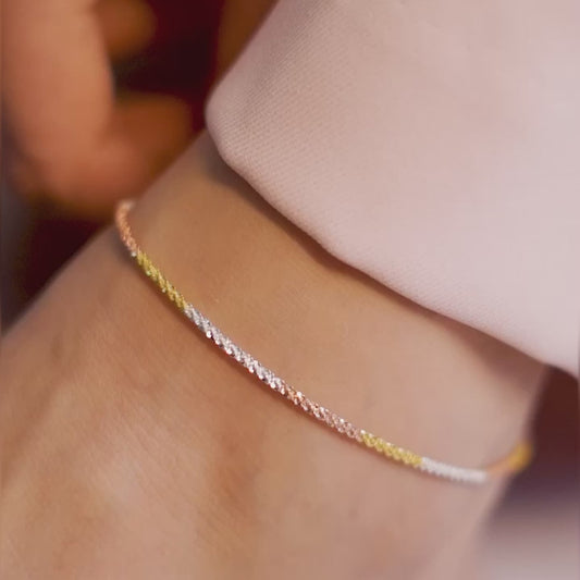 Triple Tone Weave Chain 925 Sterling Silver Anklet