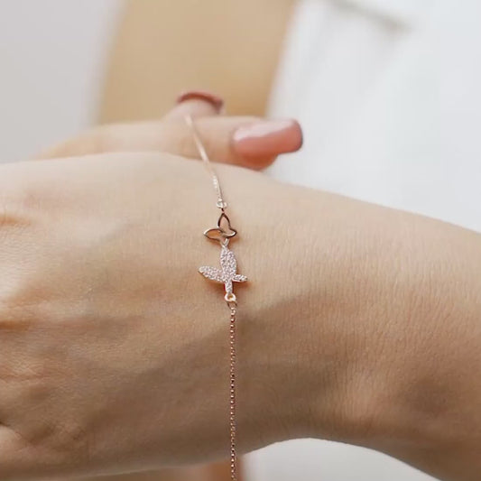Butterfly Cubic Zirconia Rose Gold Plated 925 Sterling Silver Bracelet