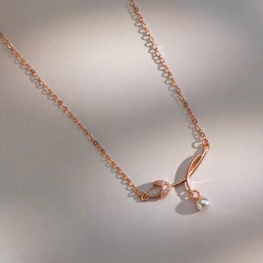 Her First Pearl Blossom Rose Gold Plated Necklace