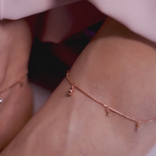 Star Charms Rose Gold Plated 925 Sterling Silver Anklets