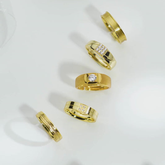 Radiant Glow CZ Gold Plated 925 Sterling Silver Ring for Him (Adjustable)