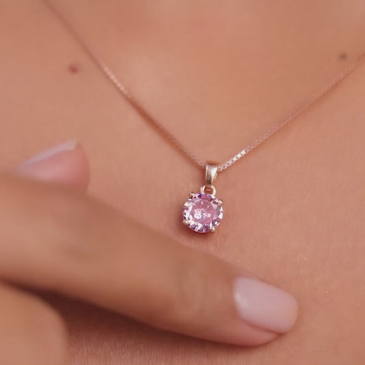 Blush Elegance - Pink Solitaire Rose Gold Plated 925 Silver Necklace