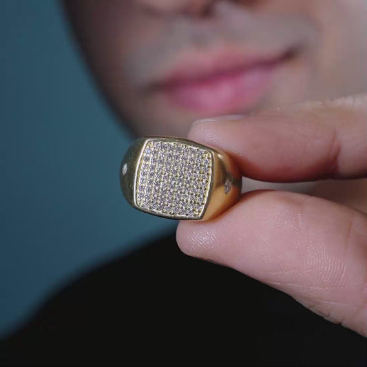 Golden Aura CZ Gold Plated 925 Sterling Silver Ring for Him (Adjustable)