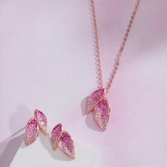 Ombre Dual Leaf Sparkle Rose Gold Plated 925 Silver Stud Earring (Zavya Signature)