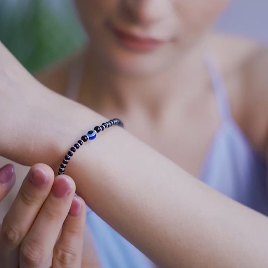 Beaded Evil Eye 925 Sterling Silver Bracelet