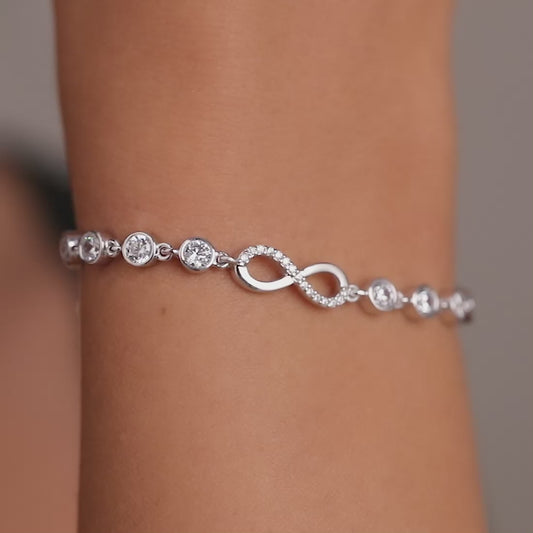 Infinity Rhodium plated CZ 925 Sterling Silver Bracelet