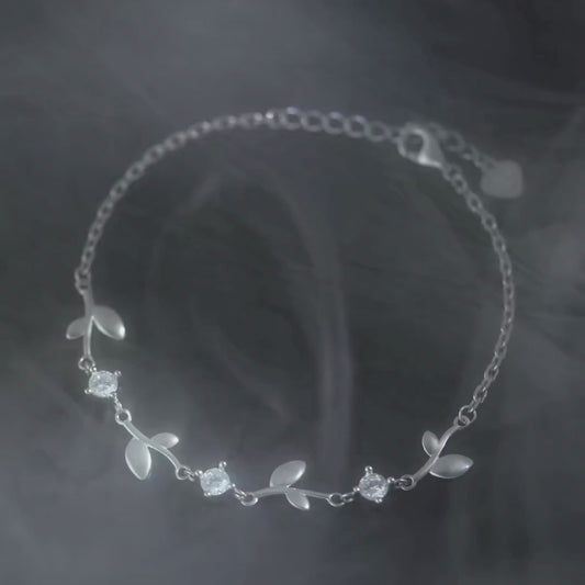 Luminous Orbit Leaf Rhodium Plated 925 Silver Bracelet (Adjustable)