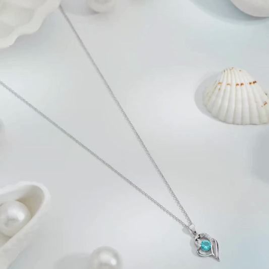 Blue Heart Glow Rhodium Plated 925 Silver Pendant Necklace