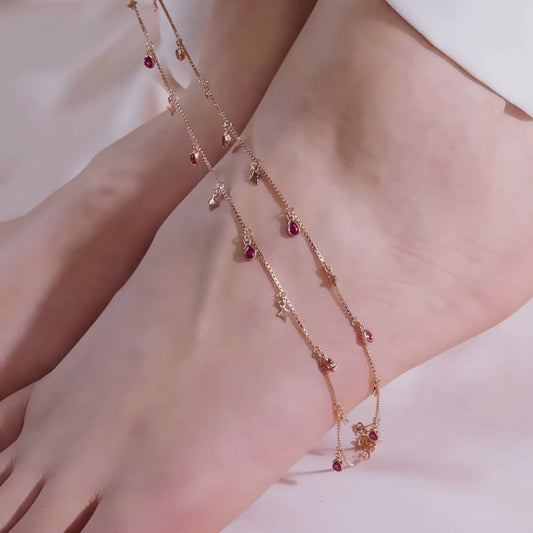 Star Rose Gold Plated Colour CZ 925 Sterling Silver Anklet