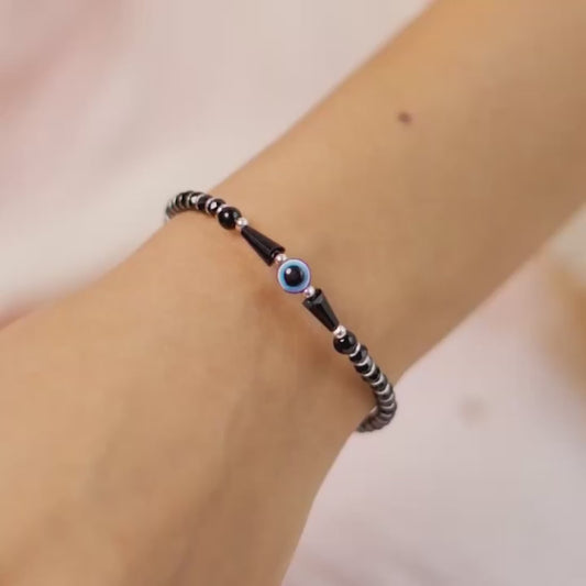 Evil Eye Black Beads 925 Sterling Silver Bracelet