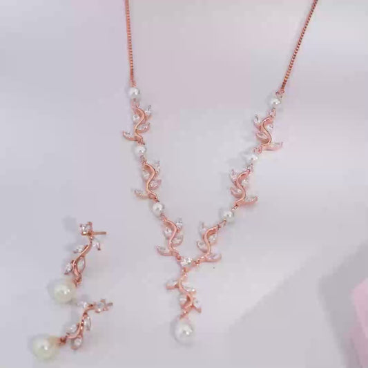 Leaf Drop Rose Gold Plated 925 Silver Jewelry Set