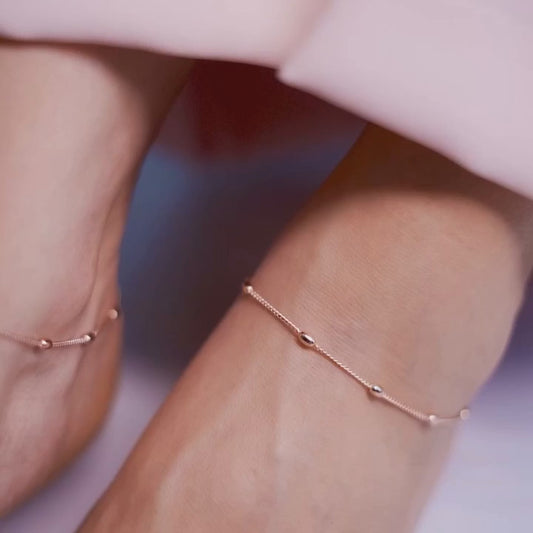 Rose Gold Beaded 925 Sterling Silver Anklet