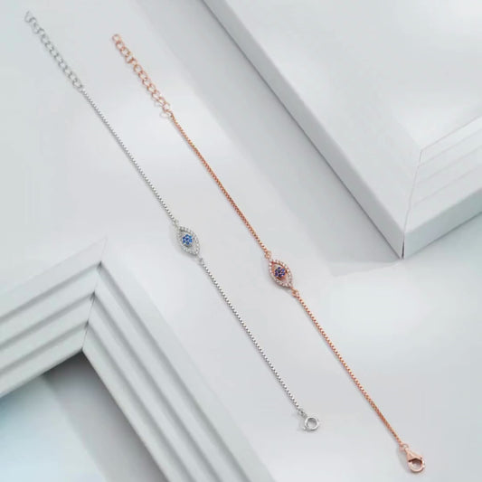 Mystic Guardian Rhodium Plated 925 Silver Evil Eye Bracelet (Adjsutable)