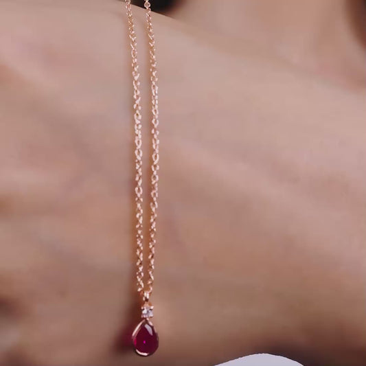 Ruby Tear Drop Rose Gold Plated 925 Sterling Silver Necklace