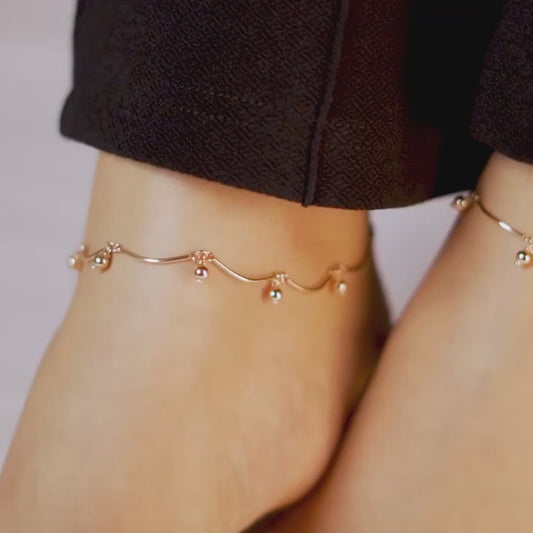Rose Gold Beaded 925 Sterling Silver Anklet