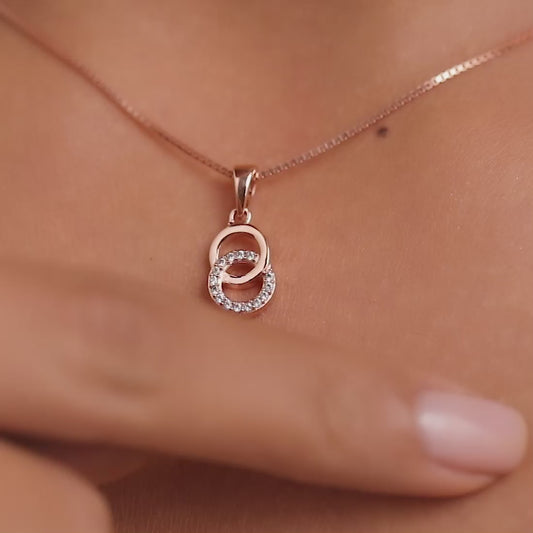 Rosy Halo Rose Gold-Plated Circular CZ 925 Sterling Silver Pendant with Chain