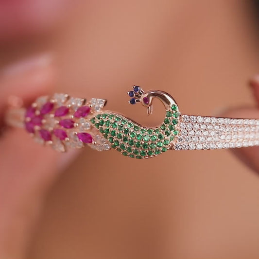 Zavya Eternal Bloom x Peacock Silver Bracelet In Rose Gold