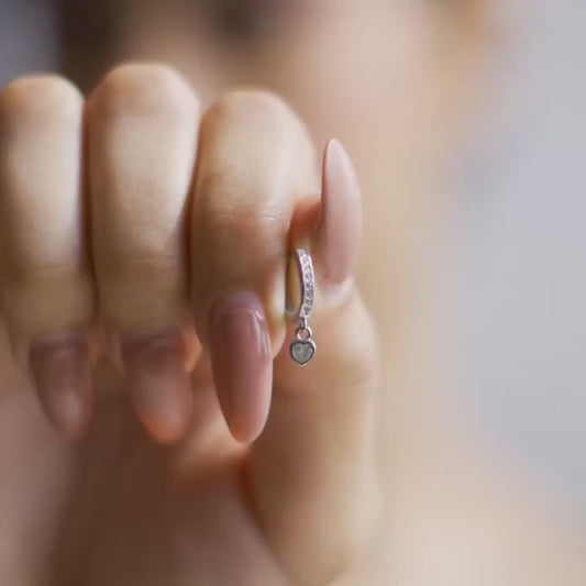 Heart Solitaire Drop Huggie 925 Silver Earrings