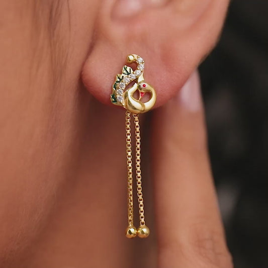 Regal Plumage 925 Sterling Silver Gold-Plated Peacock Earrings