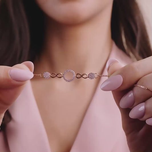 Eternal Circles Rose Gold-Plated 925 Sterling Silver Bracelet with Cubic Zirconia