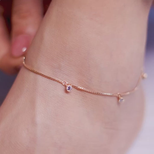 Drop CZ Rose Gold Plated 925 Sterling Silver Anklet