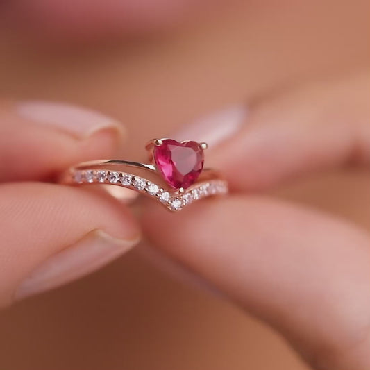 Pink Heart Rose Gold Plated 925 Sterling Silver Ring (Adjustable)