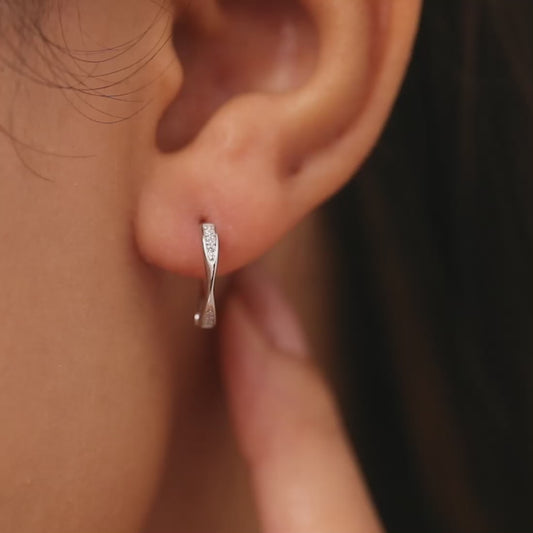 Curve of Grace Rhodium Plated 925 Silver Hoop Earrings