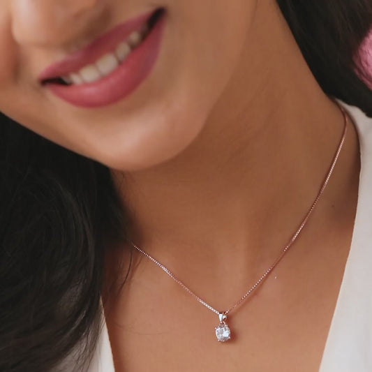 Radiant Bloom Solitaire 925 Silver Necklace in Rose Gold Hamper for Sister