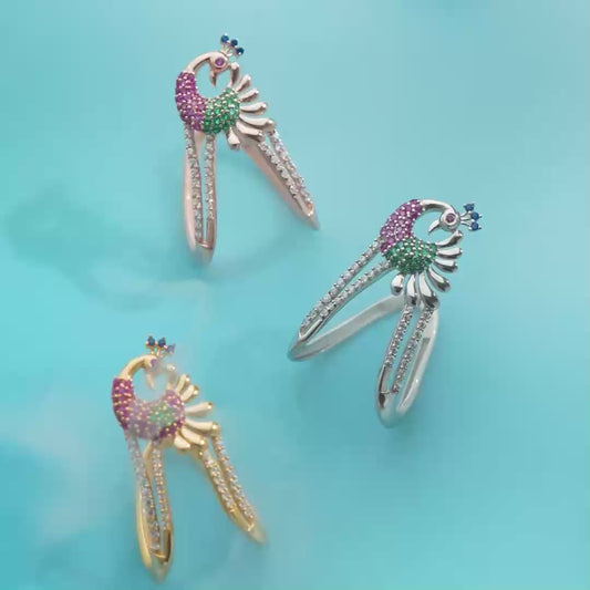 Regal Peacock Multi-CZ Rose Gold-Plated 925 Sterling Silver Ring